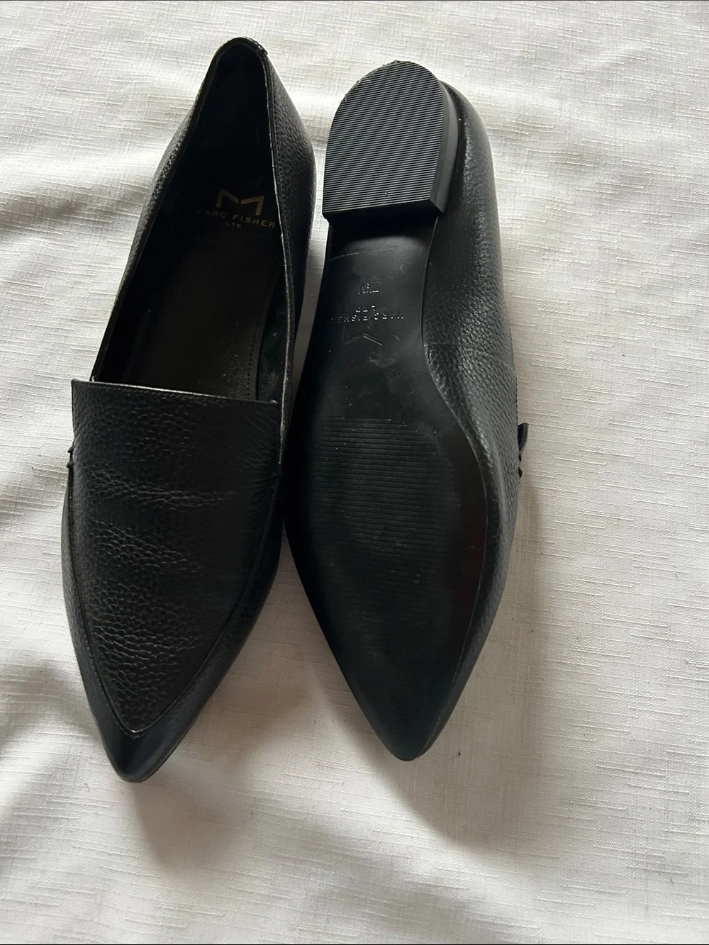 Marc Fisher Black Pointed Leather Slip-On Loafers